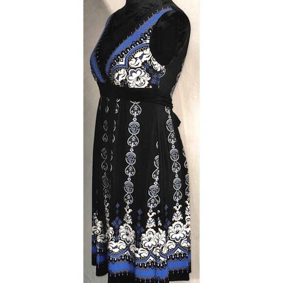 Connected Sleeveless Tank Dress, Bright Blue and Black, Empire Waist, Size 4P - Picture 9 of 10